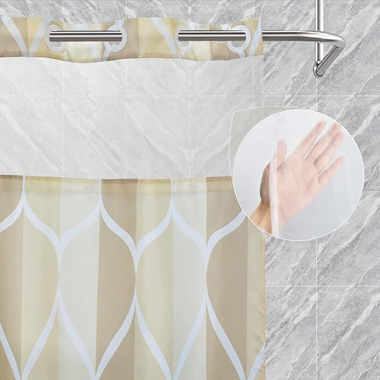 Yiatn No Hook Ivory Luxury Double Shower Curtain with Snap in Fabric Liner Set-Hotel Style with See Through Mesh Top Window, Modern Geometric Waterdrop Design,71x74 INCH - ModernBath