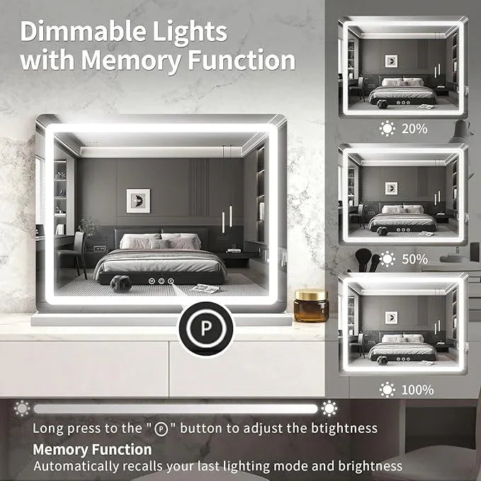 ROLOVE 23x18 Inch Vanity Mirror with Lights, 3-Color Modes, Dimmable LED Mirror with Touch Control - Large Makeup Mirror for Dressing Room (Wall/Tabletop Mount) - ModernBath