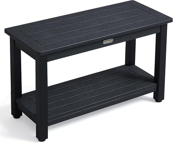 KaimuBench 30'' Waterproof Shower Stool, Poly Lumber Shower Bench Seat for Shaving Legs, HDPS Plastic Bath Chair Seat, Non-Slip & No Maintenance, Black, Weight Capacity 700LBS (30 x 13 Inches) - ModernBath