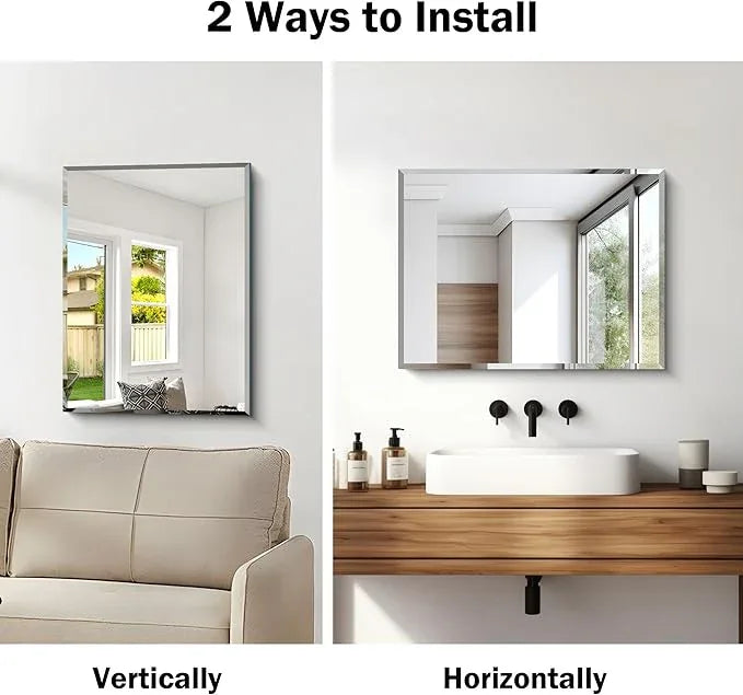 CILIBER 18x24 Beveled Mirror, Frameless Beveled Bathroom Mirrors for Wall, Upgraded Shatterproof Rectangle Vanity Mirror with Beveled Edge for Bathroom, Bedroom, Living Room and Entryway - ModernBath