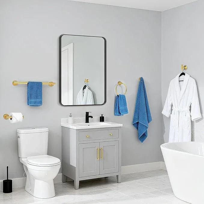 Brushed Gold Bathroom Accessories, Bathroom Hardware Set, SUS304 Stainless Steel Bathroom Towel Holder Set, 16 Inch Towel Bar Set 5 Pcs, 2 Towel Hooks, Toilet Paper Holder, Towel Ring - ModernBath