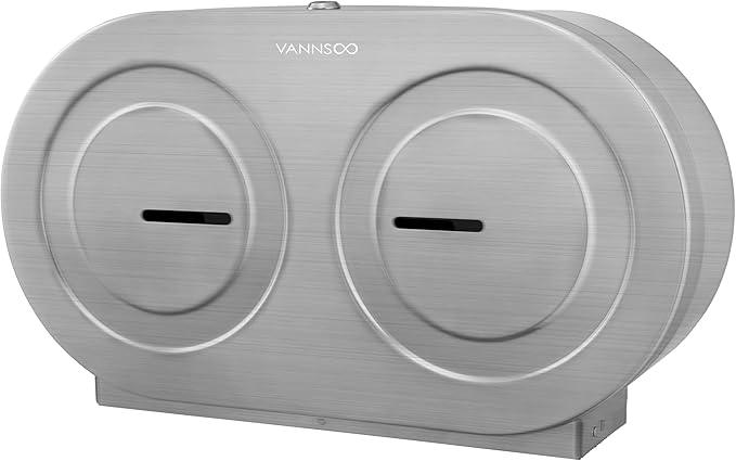 Twin Jumbo Toilet Paper Dispenser Wall Mount, 9" Commercial Stainless Steel Double Roll Toilet Paper Holder, Industrial Large Tissue Dispenser with Lock, Brushed - ModernBath