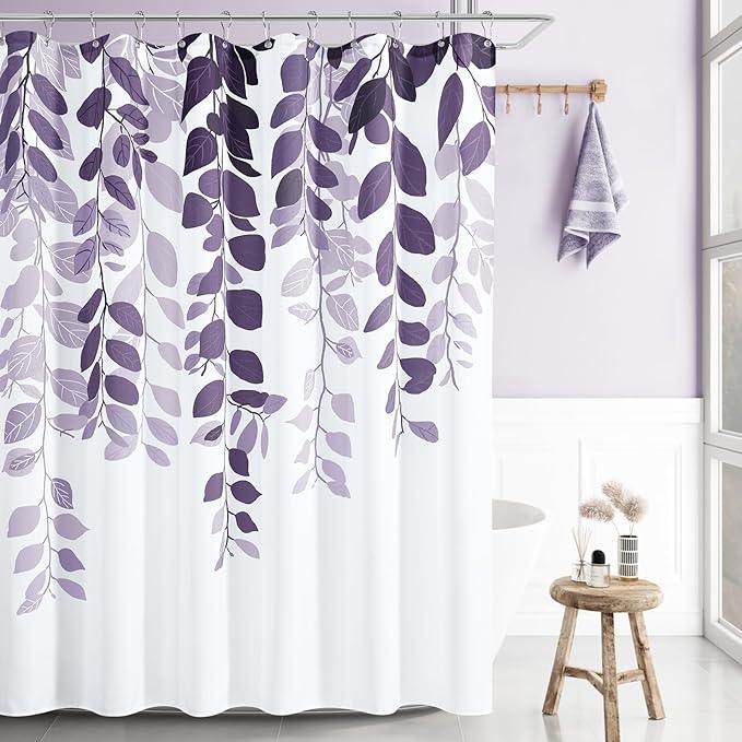 BOODII Royal Purple Leaf Shower Curtain for Bathroom Botanical Eucalyptus Nature Eucalyptus Shower Curtain Set Floral Leaves Bathroom Decor Natural Bath Curtains 72x72 - ModernBath
