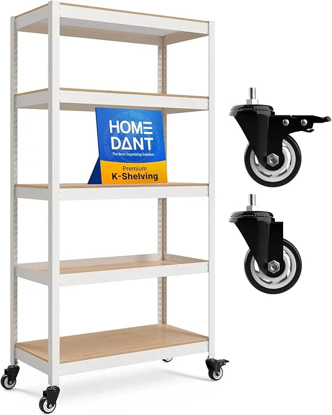 HOMEDANT House 5-Tier Metal Rolling Cart Shelf Rack Casters Heavy Duty Laminated Wheel Shelving Unit Adjustable Utility Storage Shelves Organizer Shelf Kitchen Garage (1, (M) 36.2" W, White) - ModernBath
