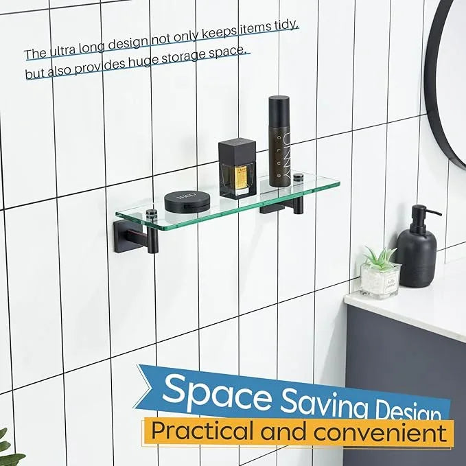KOKOSIRI Wall Shelves Bathroom Hardware Glass Floating Shelf Small Hanging Rack Storage/Room Decor 16-Inch Oil Rubbed Bronze 2 Pack B1105ORB-L16-P2 - ModernBath