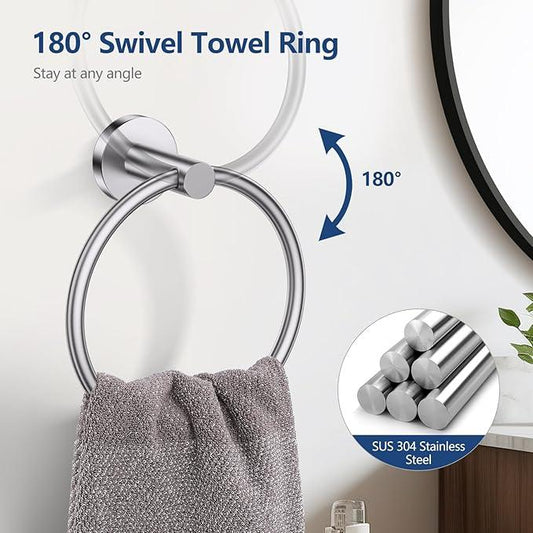 TQKAG Brushed Nickel 5 Piece Bathroom Hardware Accessories Set 23.6" SUS304 Stainless Steel Bathroom Towel Bar Holder Sets Double Post Pivoting Toilet Paper Holder Set Wall Mounted - ModernBath