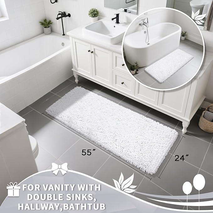 Yimobra Long Bathroom Rugs Runner 55x24 Inch, Extra Thick Soft Absorbent Chenille Bath Mat, Non Slip Machine Washable, Quick Dry Bath Rugs for Bathroom Floor, Tub and Shower, White - ModernBath