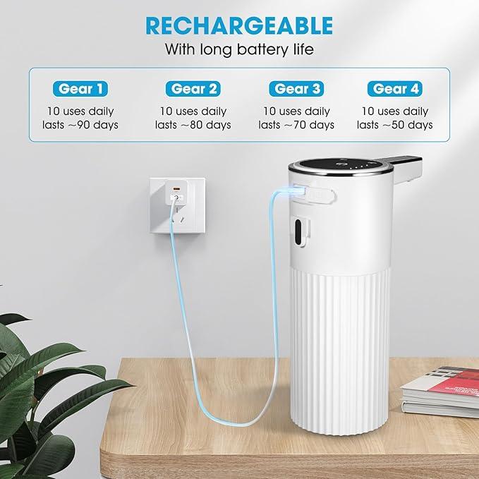 2 Pack Touchless Automatic Soap Dispenser, Smart Sensor Foam Hand Wash Dispenser, USB Rechargeable & Adjustable Customizable for Bathroom Countertop Kitchen Sink, 13.5 oz White Stripes - ModernBath