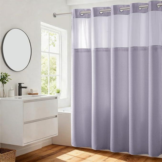 River Dream Heavyweight No Hooks Required Dotted Waffle Weave Shower Curtain with Snap in Liner - 71W x 74H,Hotel Grade,Spa Like Bath Curtain,Lilac - ModernBath