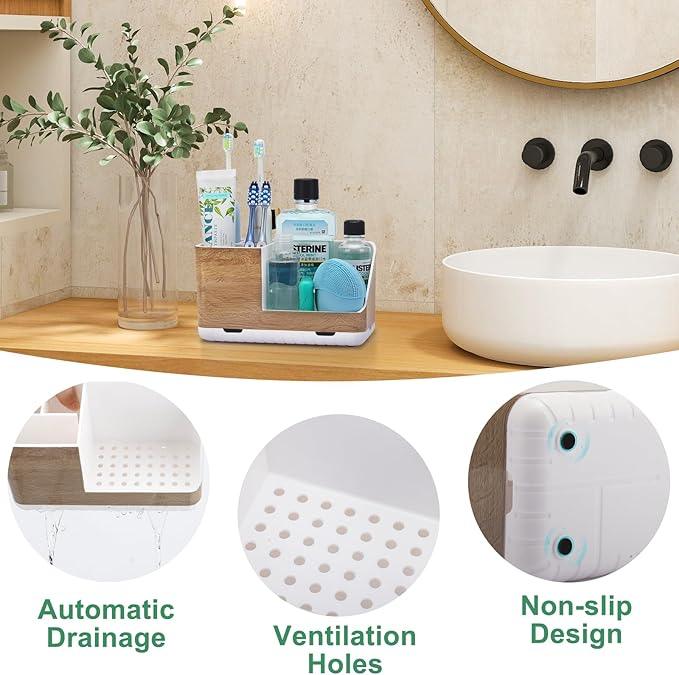 PARKMANI Toothbrush Holders for Bathrooms Countertop Organizer and Storage, Kids Electric Toothbrush and Toothpaste Holder, Bathroom Accessories Vanity Organizer (Wood Grain) - ModernBath