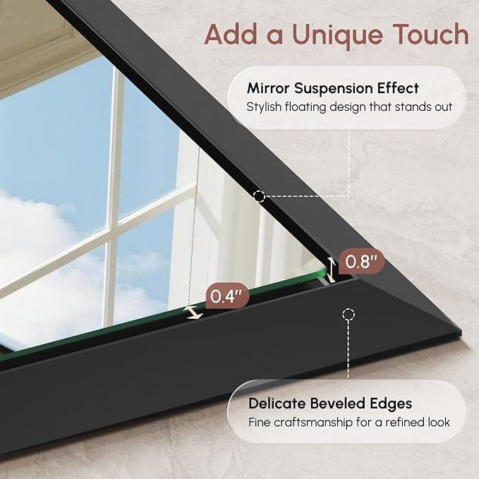 USHOWER Black Wall Mirrors, 30x36 Inch Bathroom Mirrors for Over Sink, Beveled Rectangular Mirror Wall, Brushed Aluminum Framed Mirror Bathroom, Restroom, Anti-Rust, Vanity Mirror Wall Mounted - ModernBath