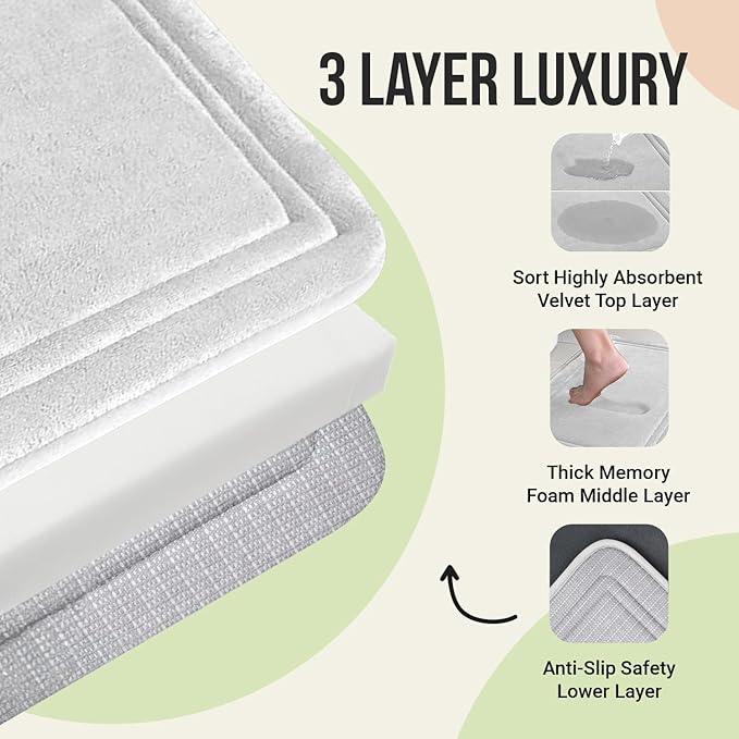 ITSOFT Memory Foam Bath Mat 59x23, Non Slip, Machine Washable, Quick Dry & Absorbent Rugs, Bath Mats for Bathroom Floor, Tub & Shower, Bathroom Rug, White - ModernBath