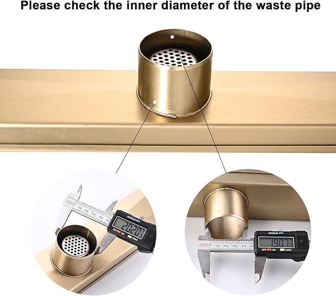 Linear Shower Floor Drain, Brushed Gold 30 Inch 304 Stainless Steel Bathroom Drains Kit, Rectangular Shower Trench Drain with Reversable Tile-in Pattern Drain Cover & Hair Catcher - ModernBath