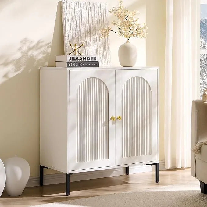 Bathroom Cabinet with Storage, 34" Tall Fluted Arched Free Standing Floor Cabinet w/Adjustable Shelves, Modern Sideboard Cabinet for Bathroom, Kitchen, Living Room, Entryway, White - ModernBath
