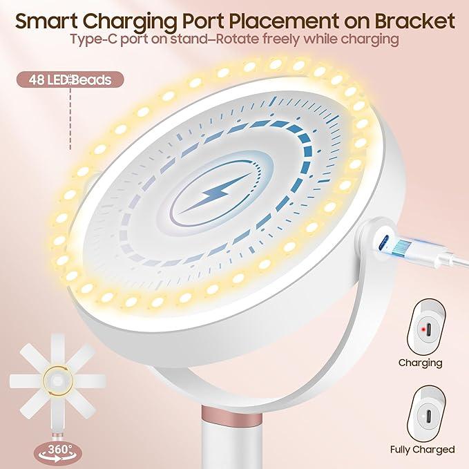GOMIPURU Makeup Magnifying Mirror with Light 30X/1X, Digital Display, 2-Sided Touch Control, Makeup Mirror with 3 Color Lights,360° Rotate, Height Adjustable Lighted Magnifying Mirrors for Desk Travel - ModernBath