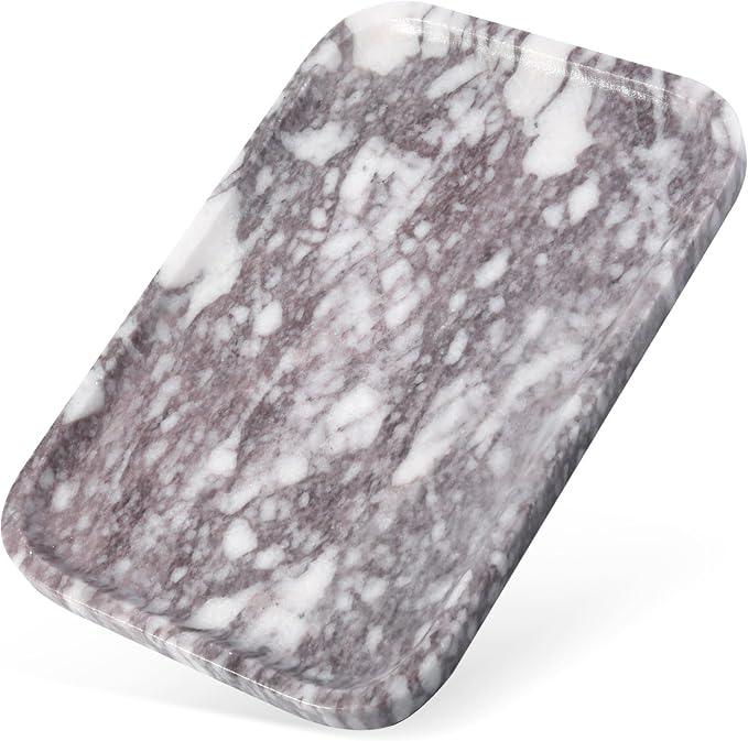 Karibiber Luxury Marble Vanity Tray, Bathroom Tray Countertop, Calacatta Marble/Stone, Home Decorative Dresser Organizer, Storage for Kitchen Sink, Perfume Jewelry Holder(Purple&White) - ModernBath