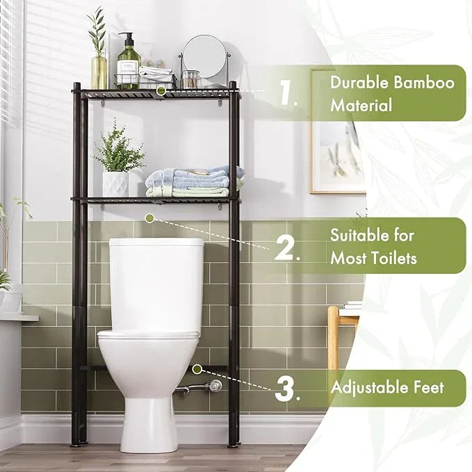 AmazerBath Bamboo Over The Toilet Storage Shelf, 2-Tier Over Toilet Bathroom Organizer Rack, Bathroom Shelves Over Toilet Space Saver, Espresso - ModernBath