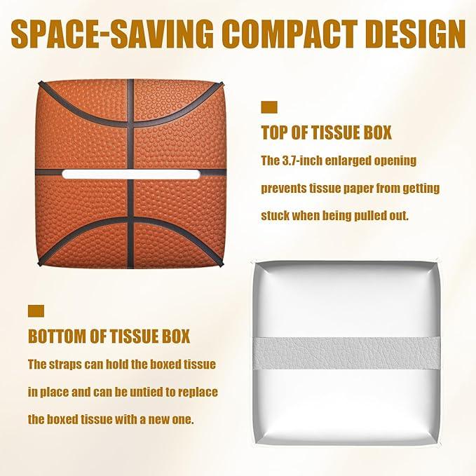 Basketball Tissue Box Cover 2PCS, Sport Ball Leather Tissue Box Holder Square Facial Paper Case Tissue Box Cube Organizer for Bathroom Bedroom Desk Office - ModernBath