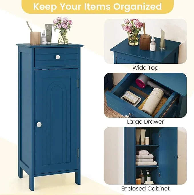 GLACER Bathroom Floor Cabinet, Multifunctional Storage Cabinet with 2 Adjustable Shelves, Space-Saving Storage Organizer, Ideal for Bathroom, Living Room, Kitchen (Blue) - ModernBath