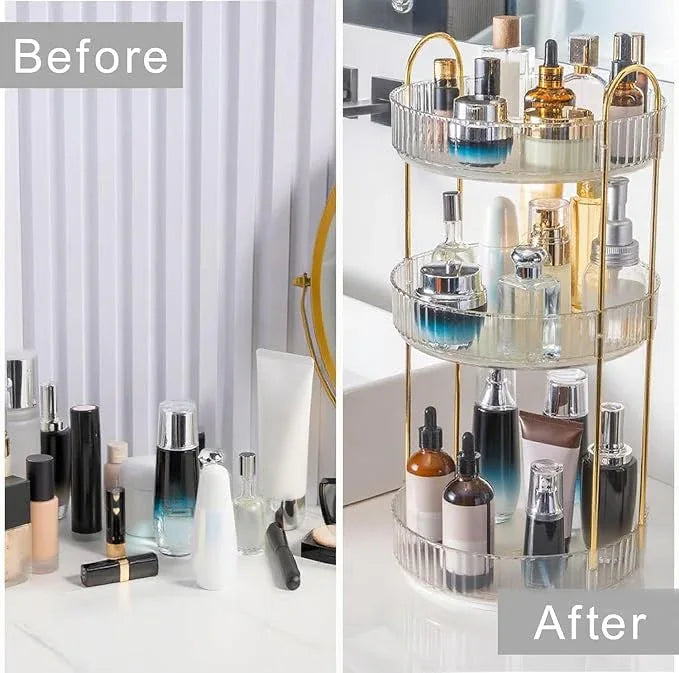 INVSSENE 360° Rotating Makeup Organizer, Bathroom Make Up Spinning Holder Rack, Large Capacity Cosmetics Storage Vanity Shelf Countertop, Fits Cosmetics, Perfume, Skincare, Lipsticks(1 Tier, Clear) - ModernBath