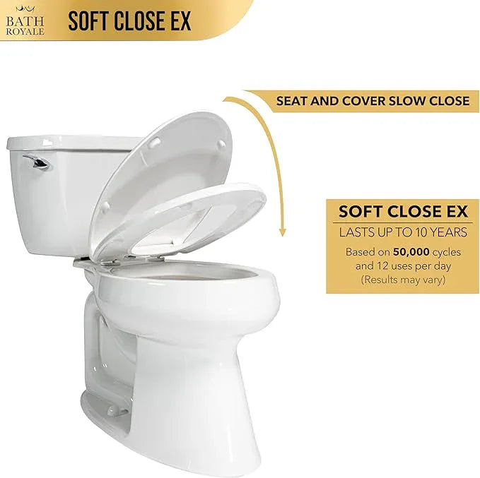 Bath Royale Soft Close Toilet Seat Round with Lid BR500-00 White, Comfortable, Durable, Sturdy, Stain-Resistant and Easy to Clean, Fits All Toilet Brands, Executive Series - ModernBath
