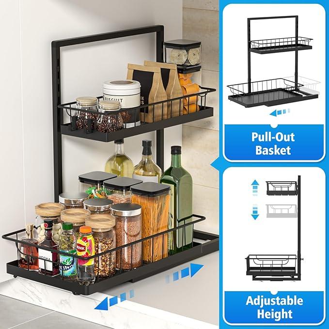 WOWBOX Under Sink Organizer 1 Pack, 2-Tier Cabinet Organizer for Kitchen, Bathroom, Slide Out Drawer Under Sink Organizers and Storage, Metal Organizing Rack for Pantry, Cabinet, Closet - ModernBath