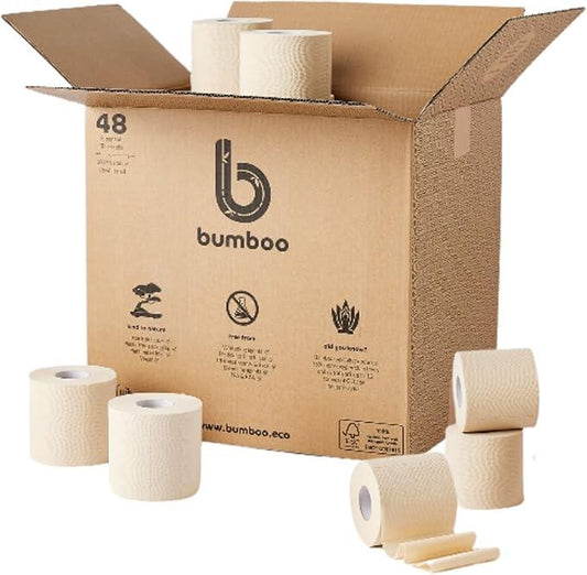 Bumboo Bamboo Toilet Roll 48 Pack | Unbleached Toilet Paper 3 ply, 300 Sheets | Eco Toilet Rolls Bulk Buy | Plastic-Free, Soft, Strong, Sustainable Loo Roll - ModernBath