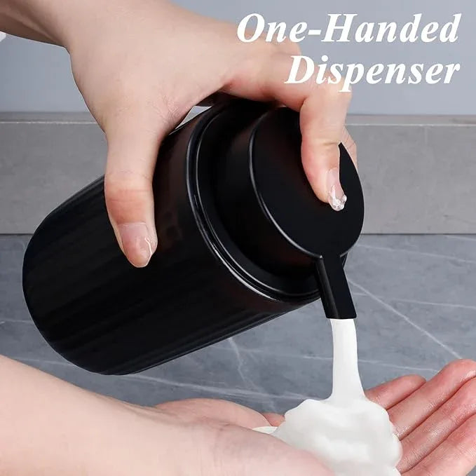 BosilunLife Foam Hand Soap Dispenser - Ceramic Black Foaming Soap Dispenser for Bathroom 12oz Refillable Liquid Lotion Soap Dispenser with Rust-Proof foaming Pump for Countertop - ModernBath
