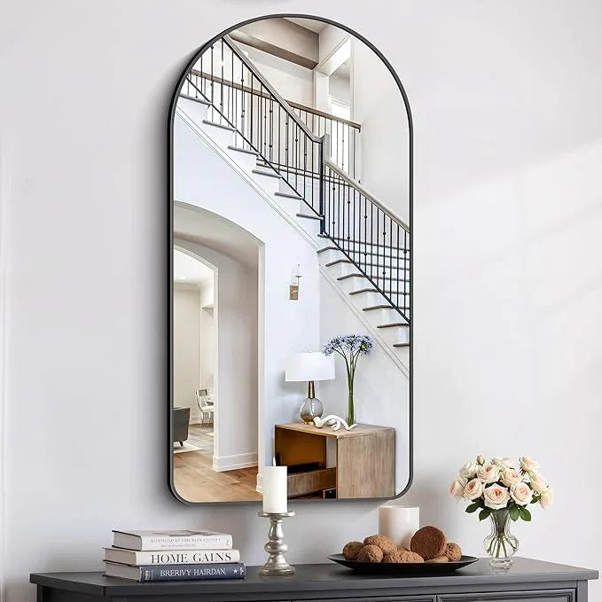 Arched Bathroom Mirror, 24"x48" Black Arched Mirror for Bathroom, Wall Mounted Mirror, Black Vanity Wall Mirror w/Metal Frame for Bedroom, Entryway, Living Room, Vertically Hanging - ModernBath