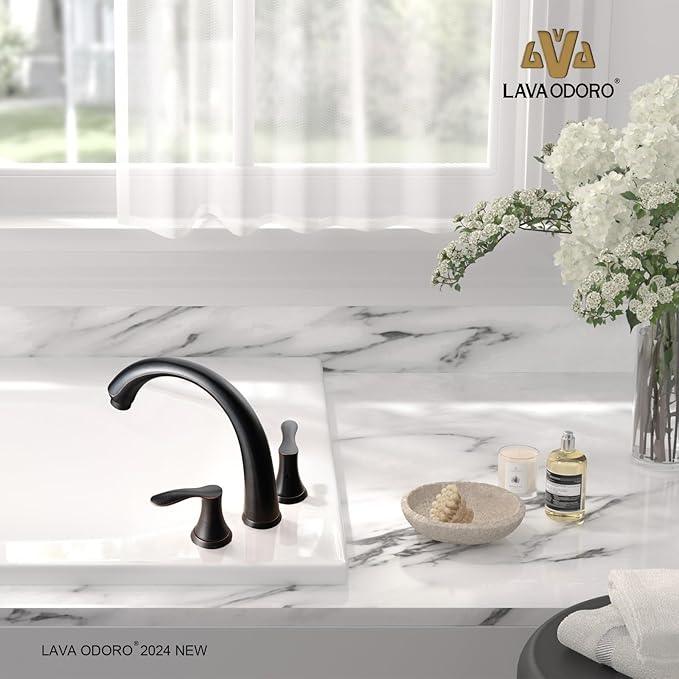 Oil Rubbed Bronze Roman Tub Faucet, Lava Odoro 8 inch Widespread Bathtub Faucet with Valve, High Flow 2 Handle Deck Mount Tub Faucet, Solid Brass 3 Hole Bath Tub Filler TF405-ORB - ModernBath