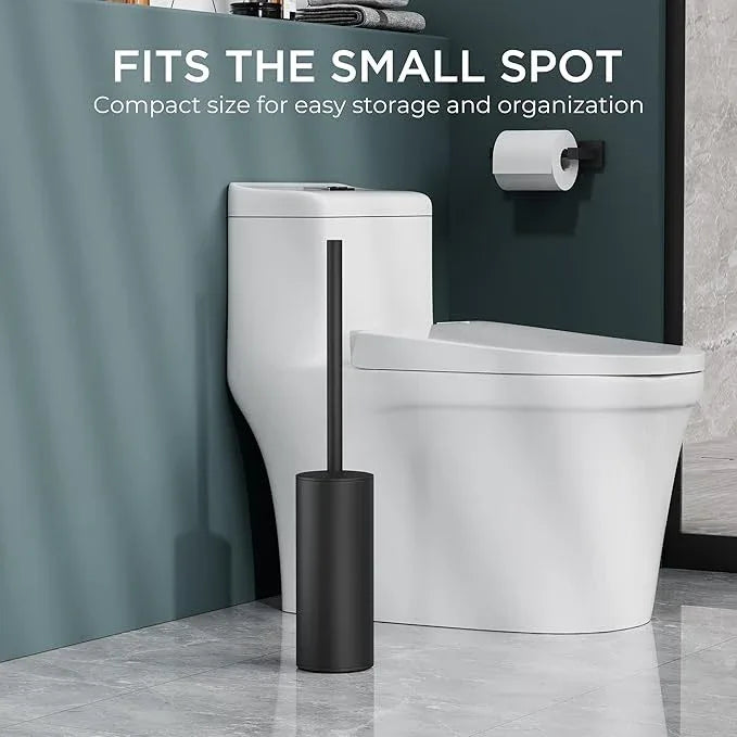 FORIOUS Toilet Brush and Holder Set Black, Heavy Duty 304 Stainless Steel Base and Long Handle Toilet Bowl Cleaners Brush, for Bathroom Storage and Organization, 2 Brush Head - ModernBath
