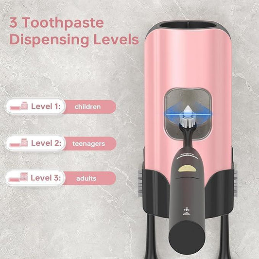 Automatic Toothpaste Dispenser Wall Mounted - Smart Touchless Toothpaste Squeezer with 3 Adjustable Levels, 2 Toothbrush Holders- for Kids and Adults, Bathroom Essentials - ModernBath