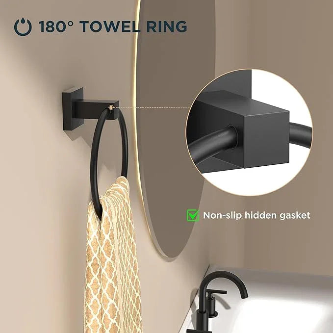 FORIOUS Toilet Paper Holder Wall Mount and Hand Towel Ring Set, SUS 304 Stainless Steel Double Post Pivoting Tissue Roll Holder, Modern Bathroom Hardware Accessories Set, Matte Black - ModernBath