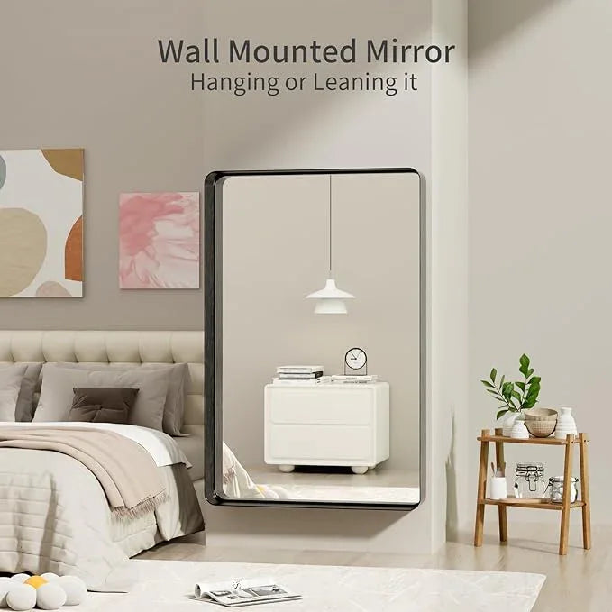 Koonmi Black Wall Mirror for Bathroom, 36x55 Inch Matte Deep Framed Rounded Rectangle Vanity Mirror for Farmhouse Living Room, Tempered Glass, Anti-Rust, Vertically or Horizontally - ModernBath