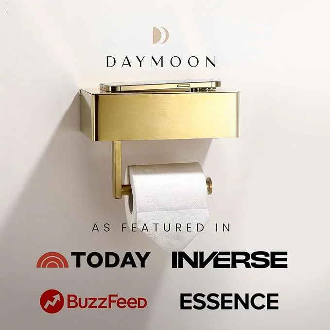 Day Moon™ Brushed Gold Toilet Paper Holder with Shelf, Wipe Holder for Bathroom Flushable Wipes Dispenser, Toilet Paper and Wipes Holder, Toilet Paper Holder with Storage - ModernBath