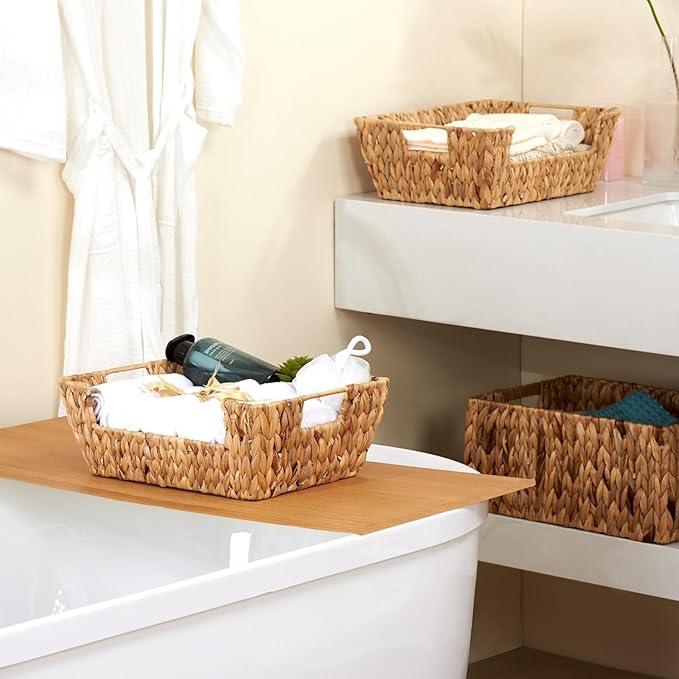 Wicker Baskets 2 Pack, Water Hyacinth Wicker Storage Basket with Handles, Pantry Baskets Organization and Storage, Handmade Large Wickers Baskets for Organizing, Natural - ModernBath