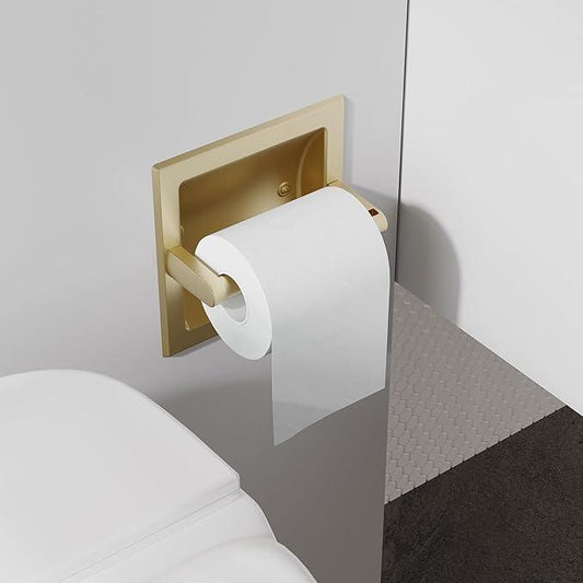 Brushed Gold Recessed Toilet Paper Holder,Pivoting Toilet Tissue Holder,Made of SUS304 Stainless Steel, in Wall Toilet Paper Holder with Bracket - ModernBath