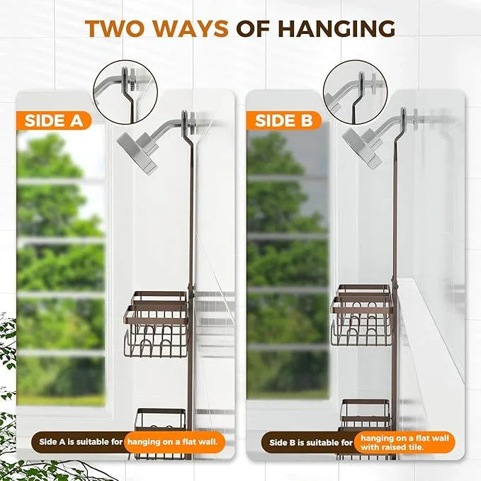 REINHARDT Shower Caddy Hanging for Handheld Showerheads Adjustable Split Shower Caddy, Rustproof Shower Organizer with Hooks for Razor Over the Head Caddy with Soap Holder Bathroom Accessories, Bronze - ModernBath