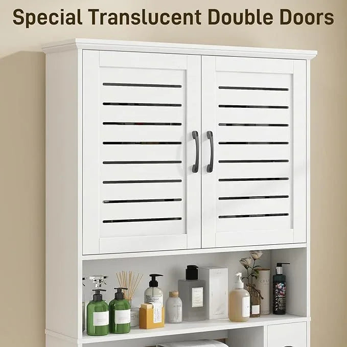 Over The Toilet Storage Cabinet, Wood Over Toilet Bathroom Organizer Cabinet with 2 Doors, Freestanding Home Space Save Toilet Rack for Restroom, Bathroom, Laundry, White - ModernBath