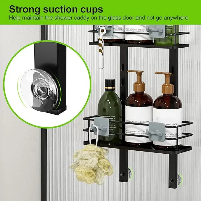 Orimade Adjustable Hanging Over the Shower Door Caddy with Hooks, Bathroom Organizer Shelf Storage Rack,No Drilling Rustproof Basket for Inside Shower, Matt Black 3 Tier - ModernBath