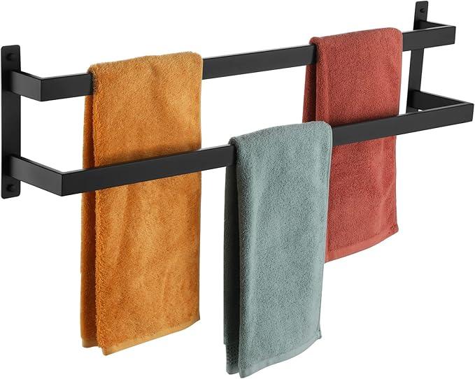 KOKOSIRI Towel Bars Black Bath Towel Holders 32 Inches Bathroom 2-Tiers Ladder Towel Rails Wall Mounted Towels Shelves Rack Stainless Steel, B5008BK-L32 - ModernBath