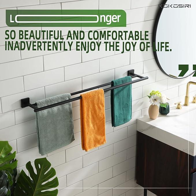 KOKOSIRI 36'' Towel Rails Bathroom Towel Bars Matte Black 36 Inch Bath Towel Holder for Washroom Kitchen Wall Stainless Steel B5005BK-L36 - ModernBath