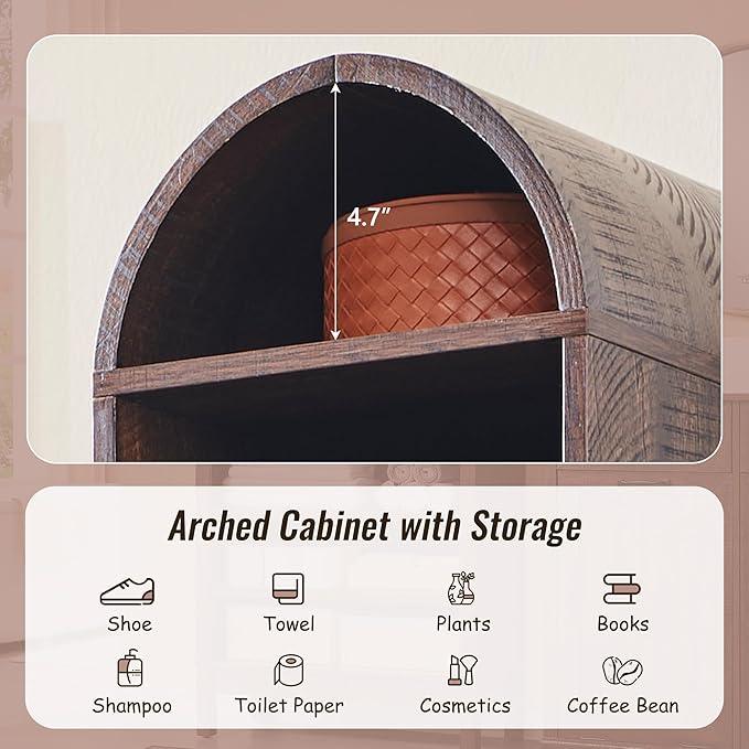 67" Tall Arched Bathroom Storage Cabinet, 8-Tier Modern Farmhouse Storage Cabinet with Adjustable Shelves, Wood Freestanding Cabinet for Bathroom, Living Room, Entryway, Hallway (Brown) - ModernBath