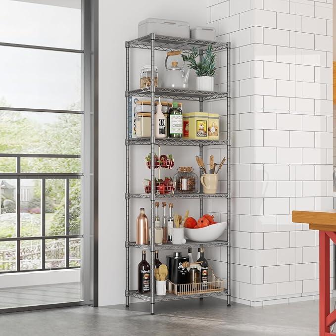 SINGAYE 6 Shelf Wire Shelving Unit Adjustable Metal Shelves Standing Bathroom Organizers and Storage Wire Closet Metal Pantry Kitchen 12" DX22 W 69.5" H Gray - ModernBath
