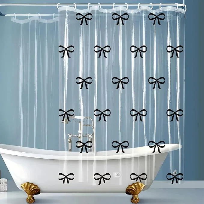 Clear Cute Black Bow Shower Curtain Liner, Plastic Transparent Girly Fancy Shower Curtain, Aesthetic Preppy Shower Curtain Bow Bathroom Decor for Women, 72x72 Shower Curtain Set with Magnets 12 Hooks - ModernBath