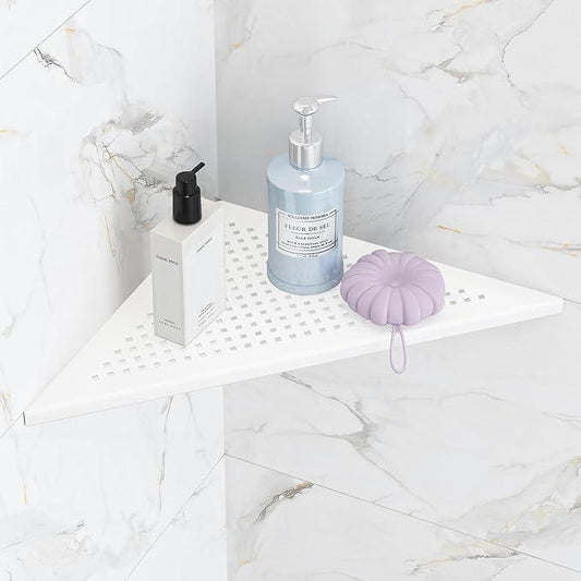 Bathroom Corner Shelf, Recessed 12" Shower Shelf Caddy, SUS304 Stainless Steel Shelf Wall Mount Triangular, No Drilling, Matte White - ModernBath