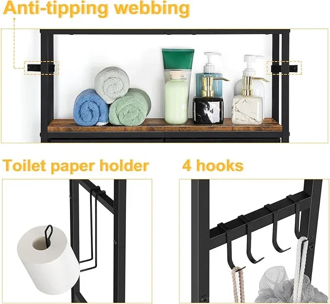 YBING Over The Toilet Bathroom Storage Cabinet for Freestanding, Above Toilet Shelf with Fabric Drawer, Tall Bathroom Shelf Organizer with Toilet Paper Holder, Brown - ModernBath