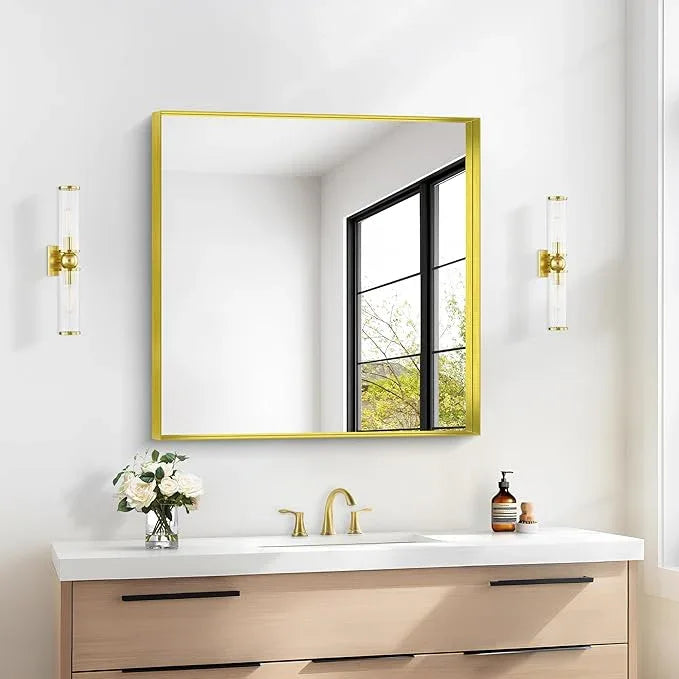NIMURY Gold Bathroom Mirror, 30x30 Inch Rectangular Framed Mirror, Large Wall Mounted Bathroom Vanity Mirror Over Sink for Bedroom,Restroom, Living Room, Hangs Vertically or Horizontally - ModernBath