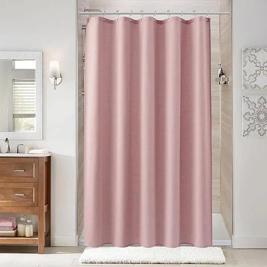 Naturoom Pink 54 Inch Shower Curtain - Stall Narrow Half Linen Ultra Thick Fabric Shower Curtain Set with Hooks, Boho Farmhouse Rustic RV Camper Bath Curtains for Bathroom, 54x78 - ModernBath