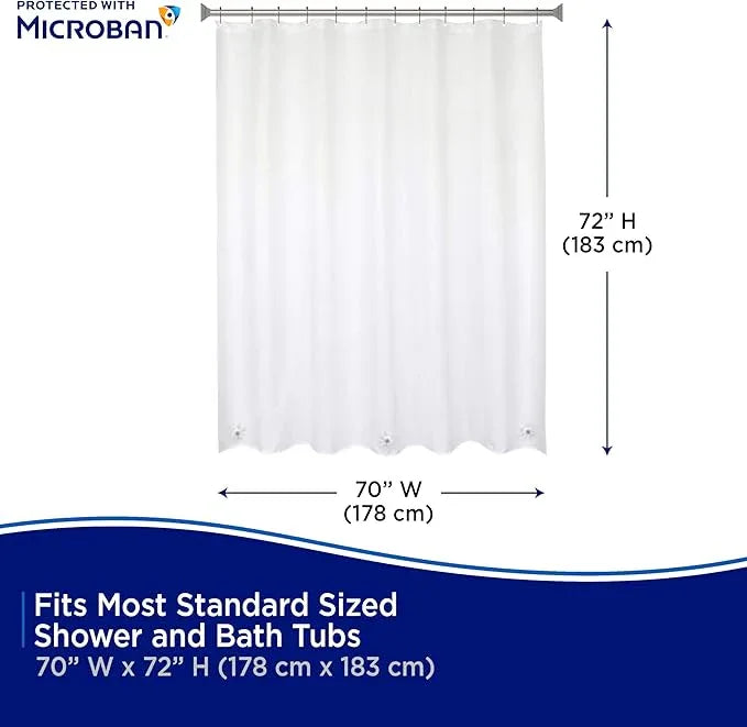 Kenney MB61121PK2 Microban Protected Lightweight 2.8 Gauge Waterproof PEVA Shower Curtain Liner with Durable Eyelet Hang Holes and Weighted Magnetic Hem for Bathroom, 70" W x 72" H, White, 2-Pack - ModernBath